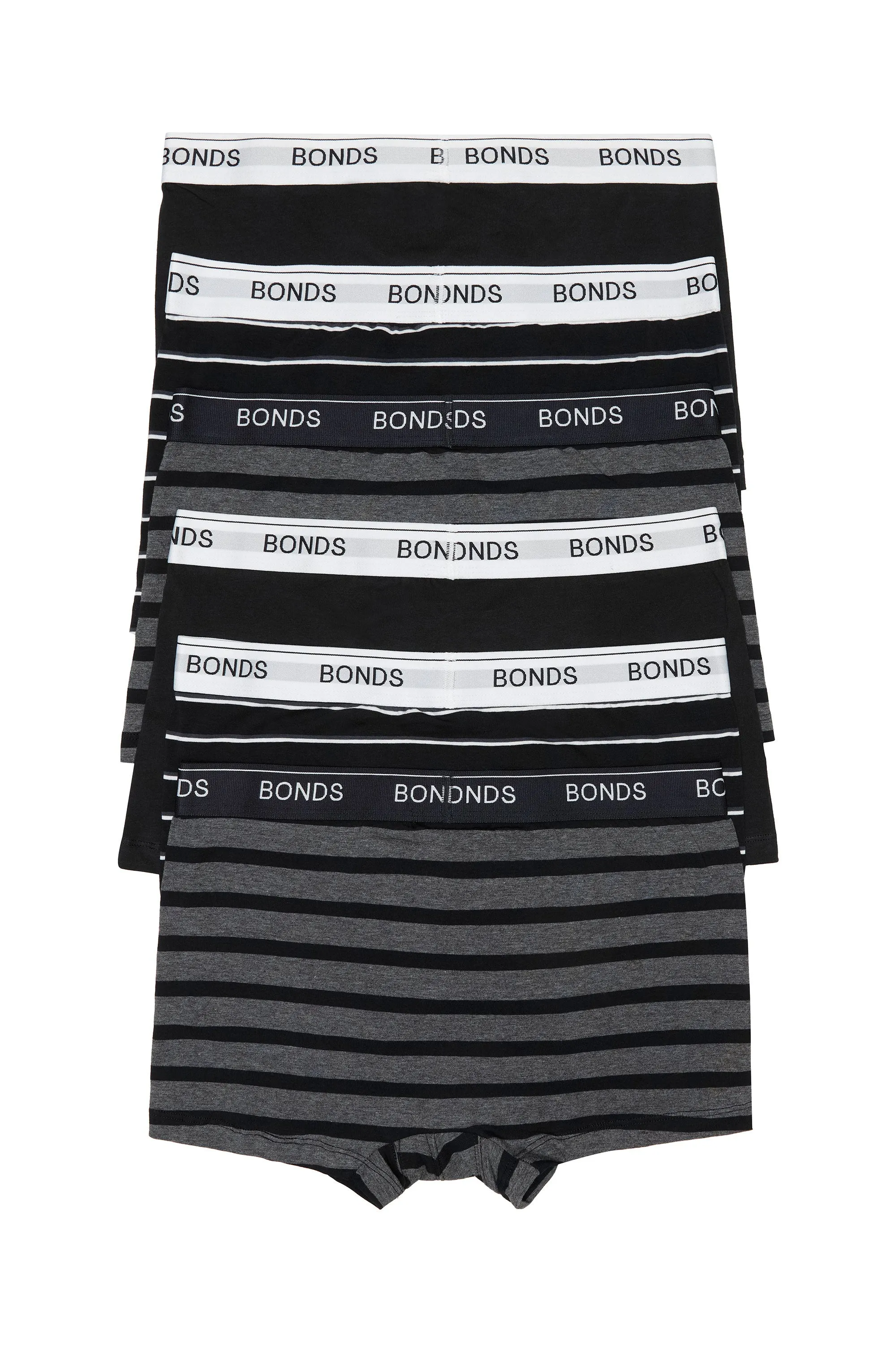 24 X Bonds Mens Guyfront Trunks Underwear Black / Grey Stripe