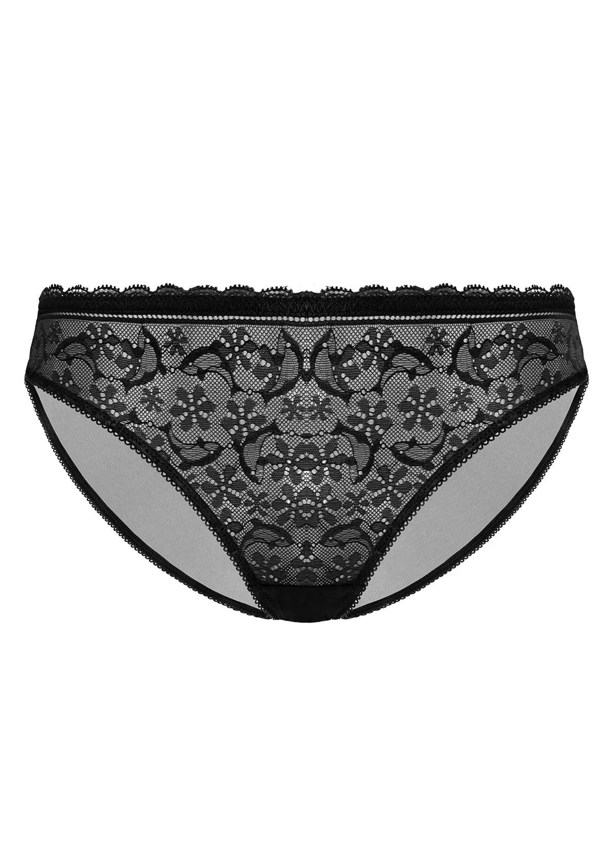 Anemone Lace Dolphin Mid-low Rise Black Bikini Underwear