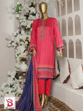 Bin Saeed Shocking Pink Winter Linen Suit