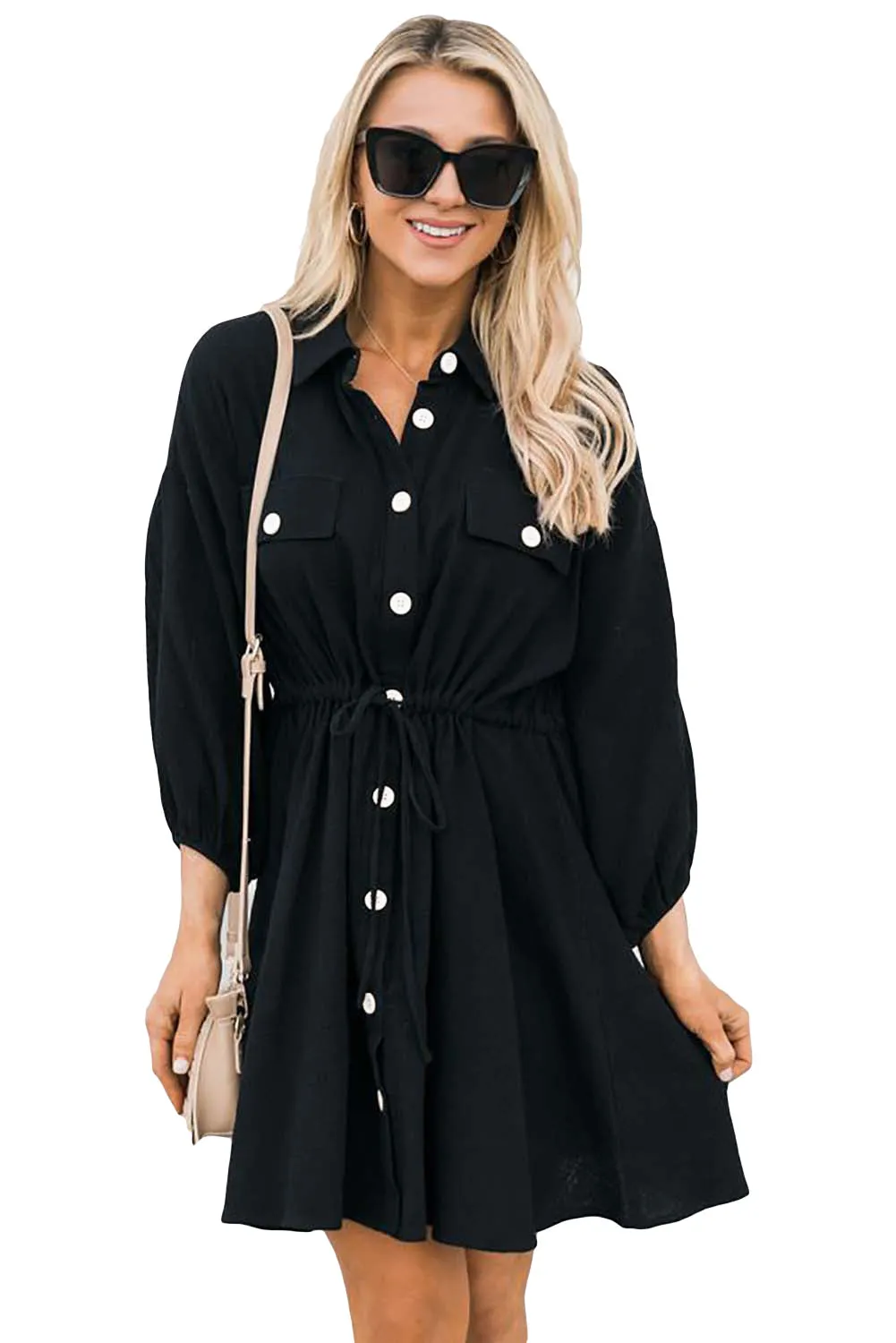 Black Collared Tunic Shirt Dress