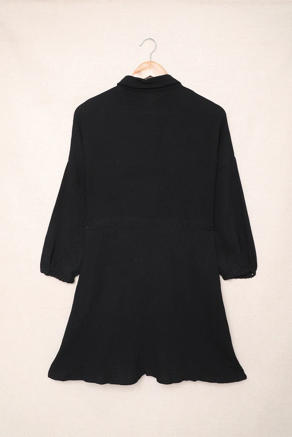 Black Collared Tunic Shirt Dress