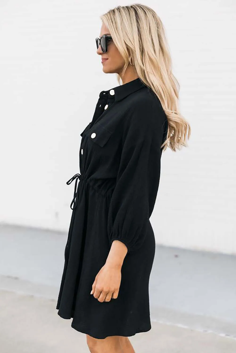 Black Collared Tunic Shirt Dress