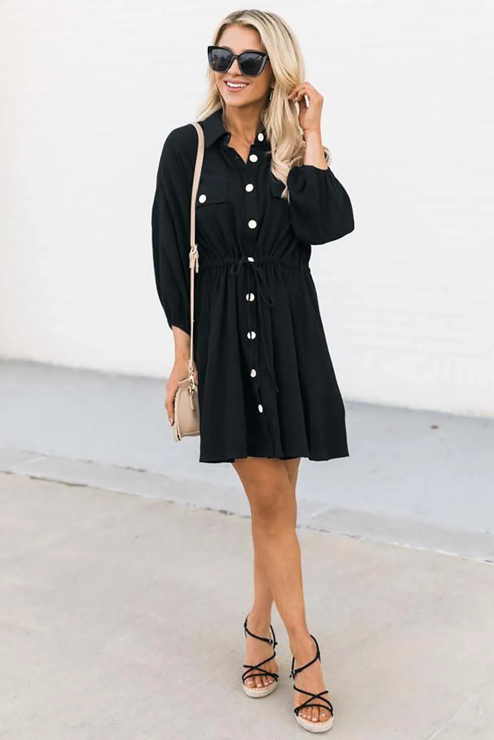 Black Collared Tunic Shirt Dress