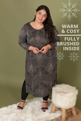 Black Printed Cleopatra Woolen Winter Kurti