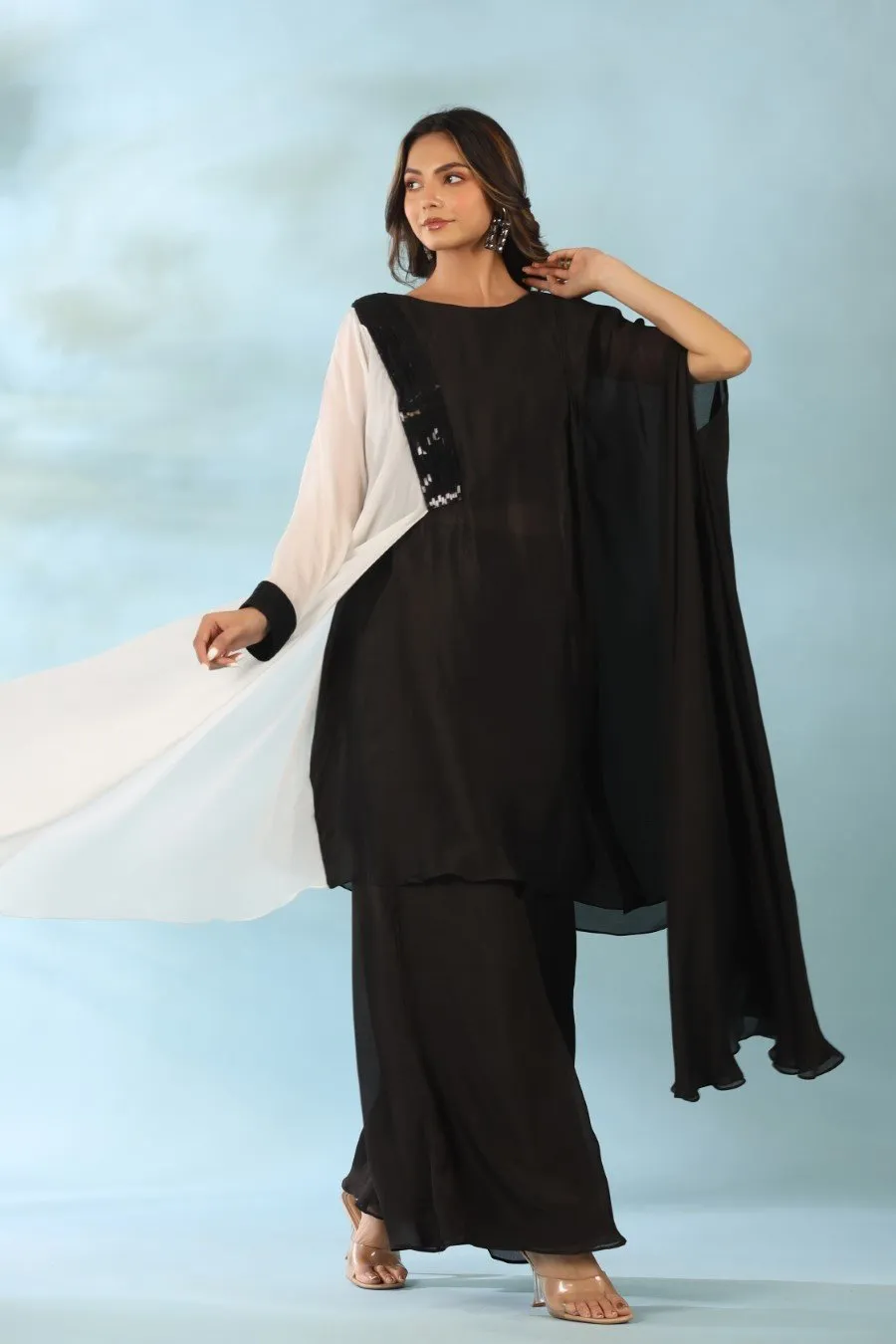 Black Sequin Sculpted Tunic with Palazzo