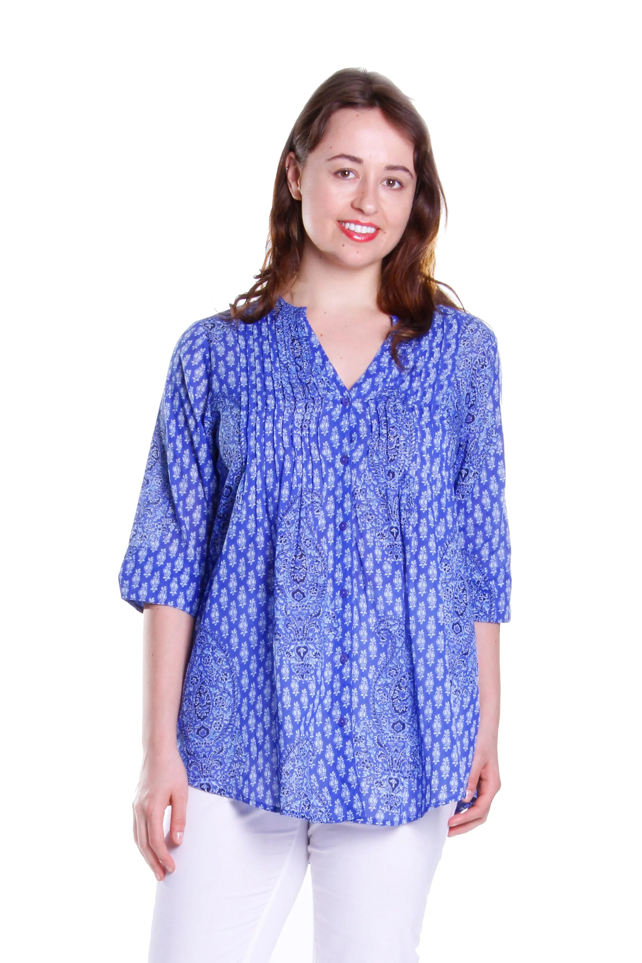 Blue Paisley Pleated Tunic