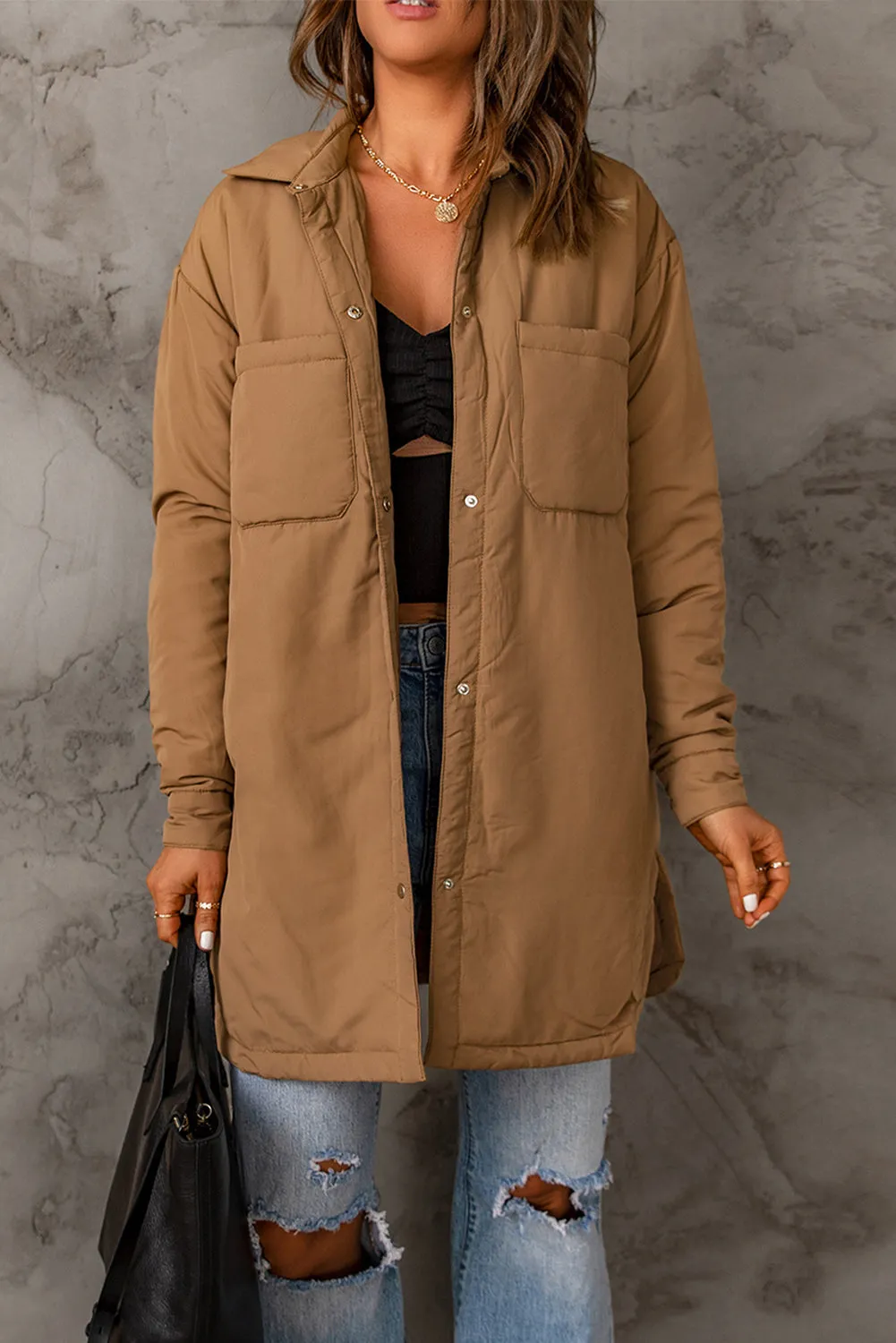 Brown Button Down Padded Jacket