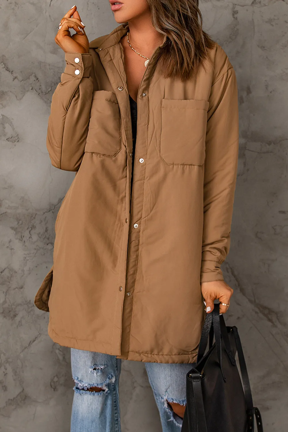 Brown Button Down Padded Jacket