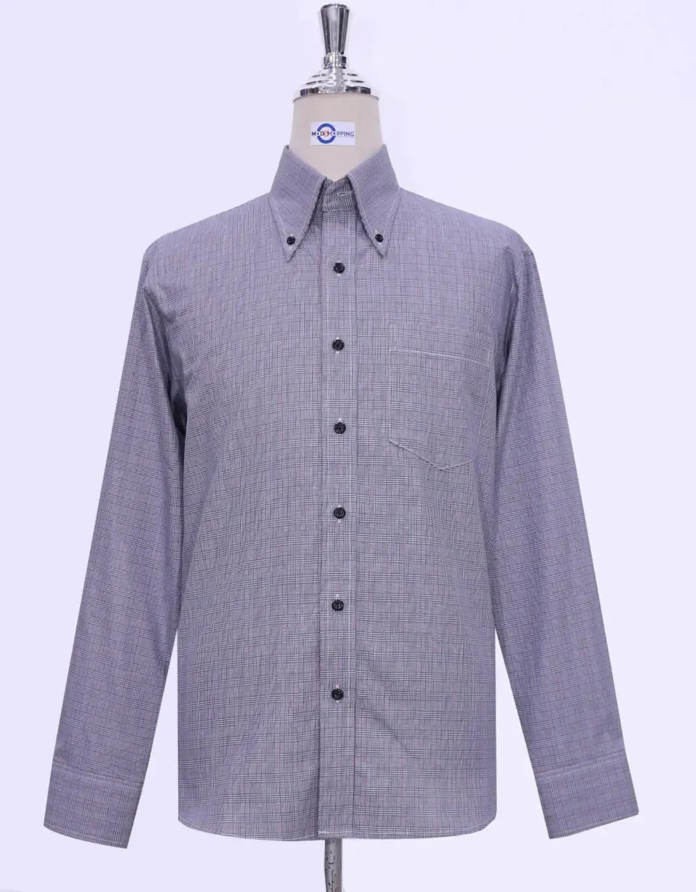 Button Down Shirt - Grey Prince Of Wales Check Shirt