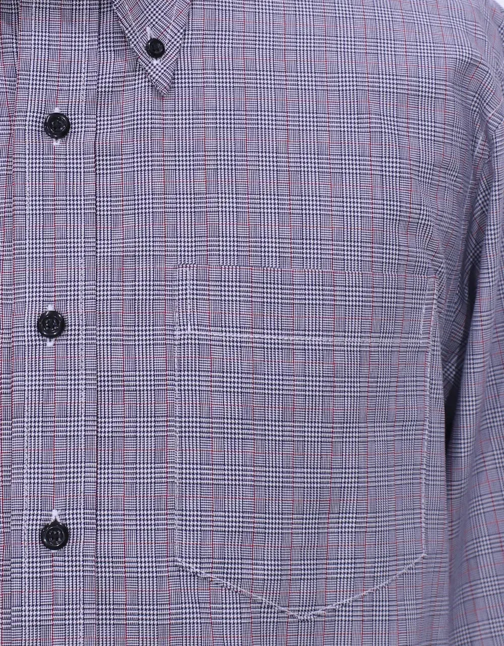 Button Down Shirt - Grey Prince Of Wales Check Shirt