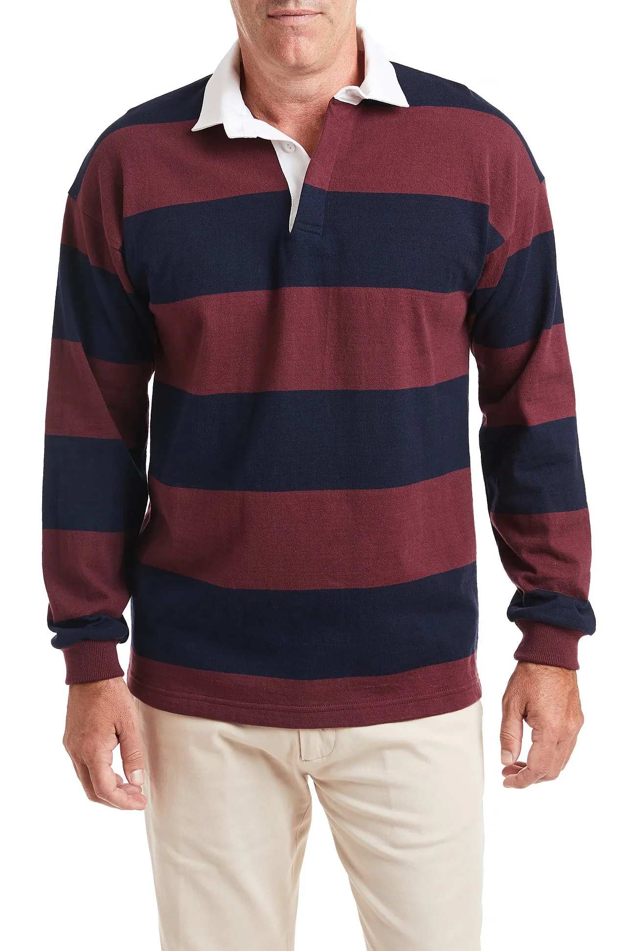 Castaway Rugby Shirt Navy & Burgundy Stripe