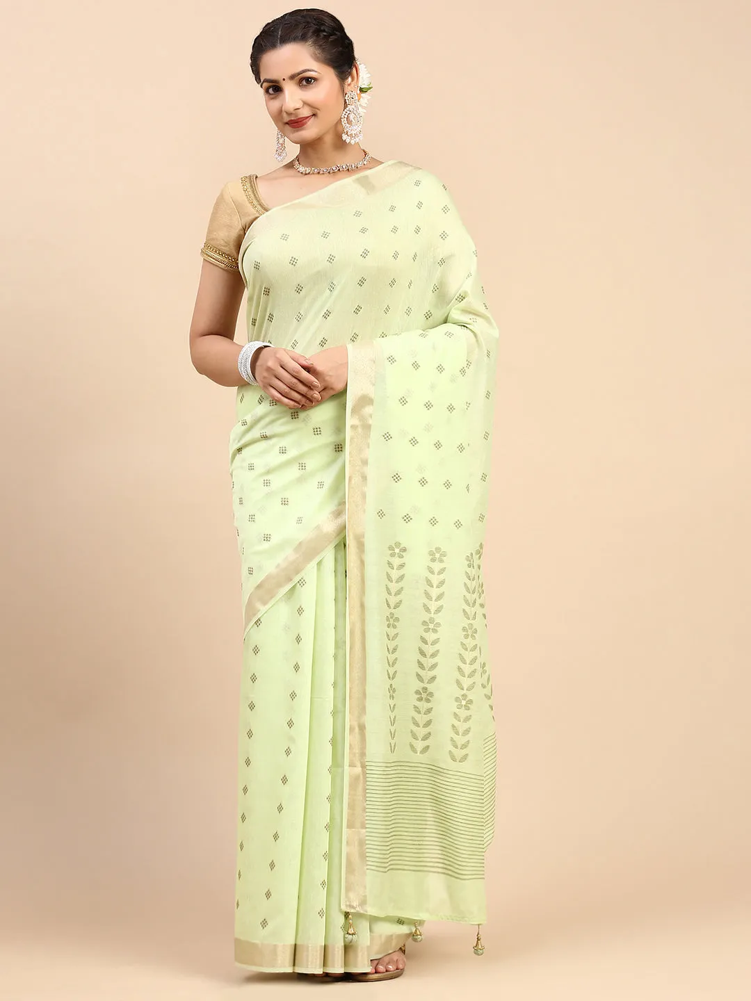 Couple Combo Full Sleeves Shirt & Weaving Saree Green SL154