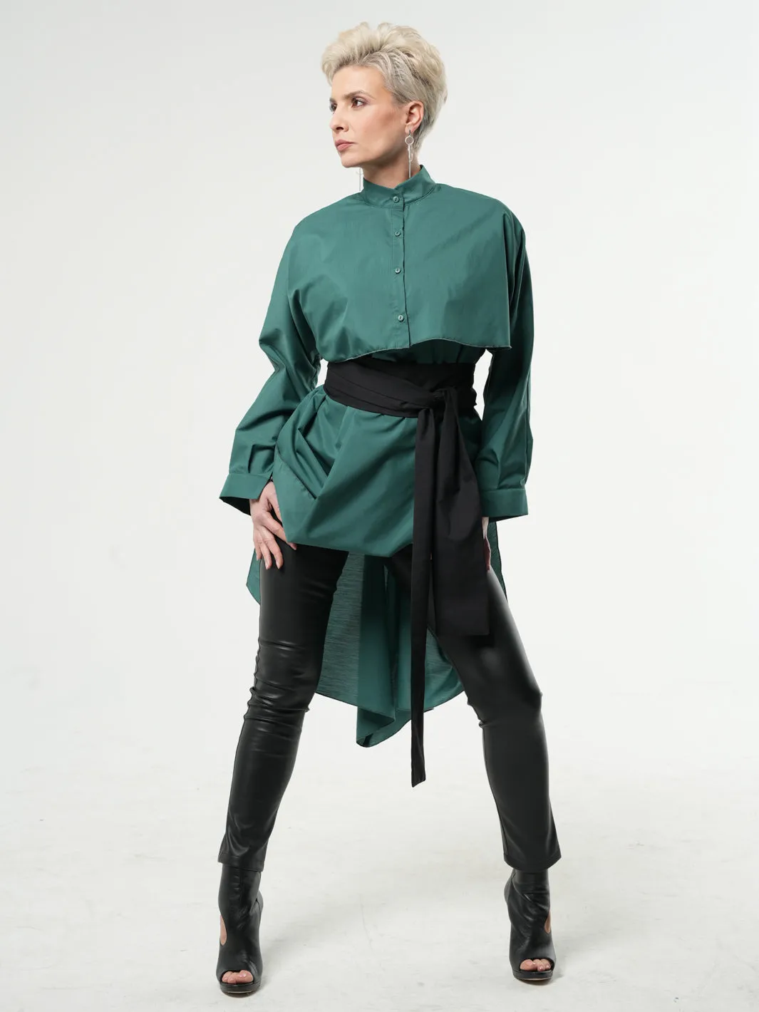 Extravagant Belted Long Shirt In Green