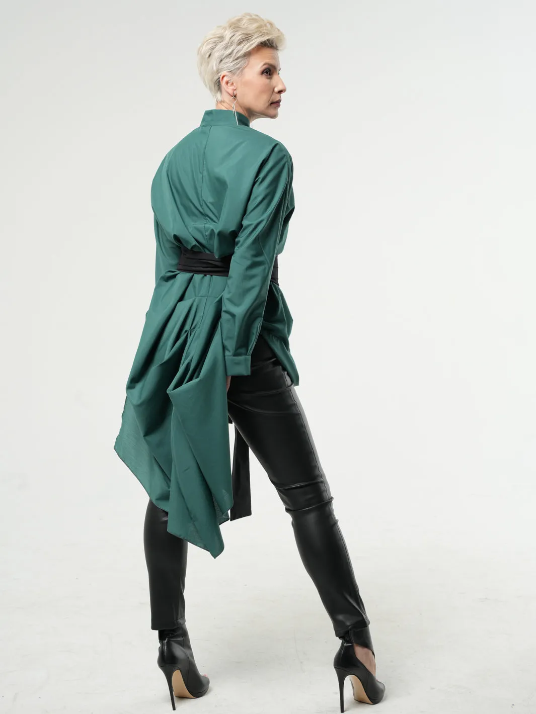 Extravagant Belted Long Shirt In Green