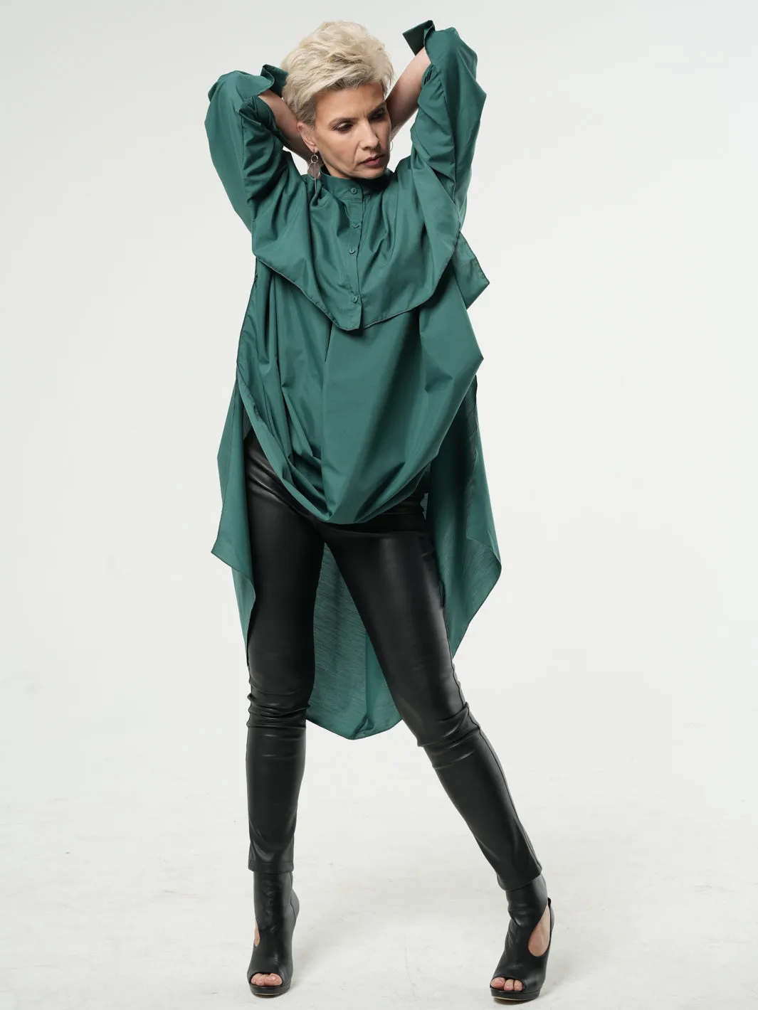 Extravagant Belted Long Shirt In Green