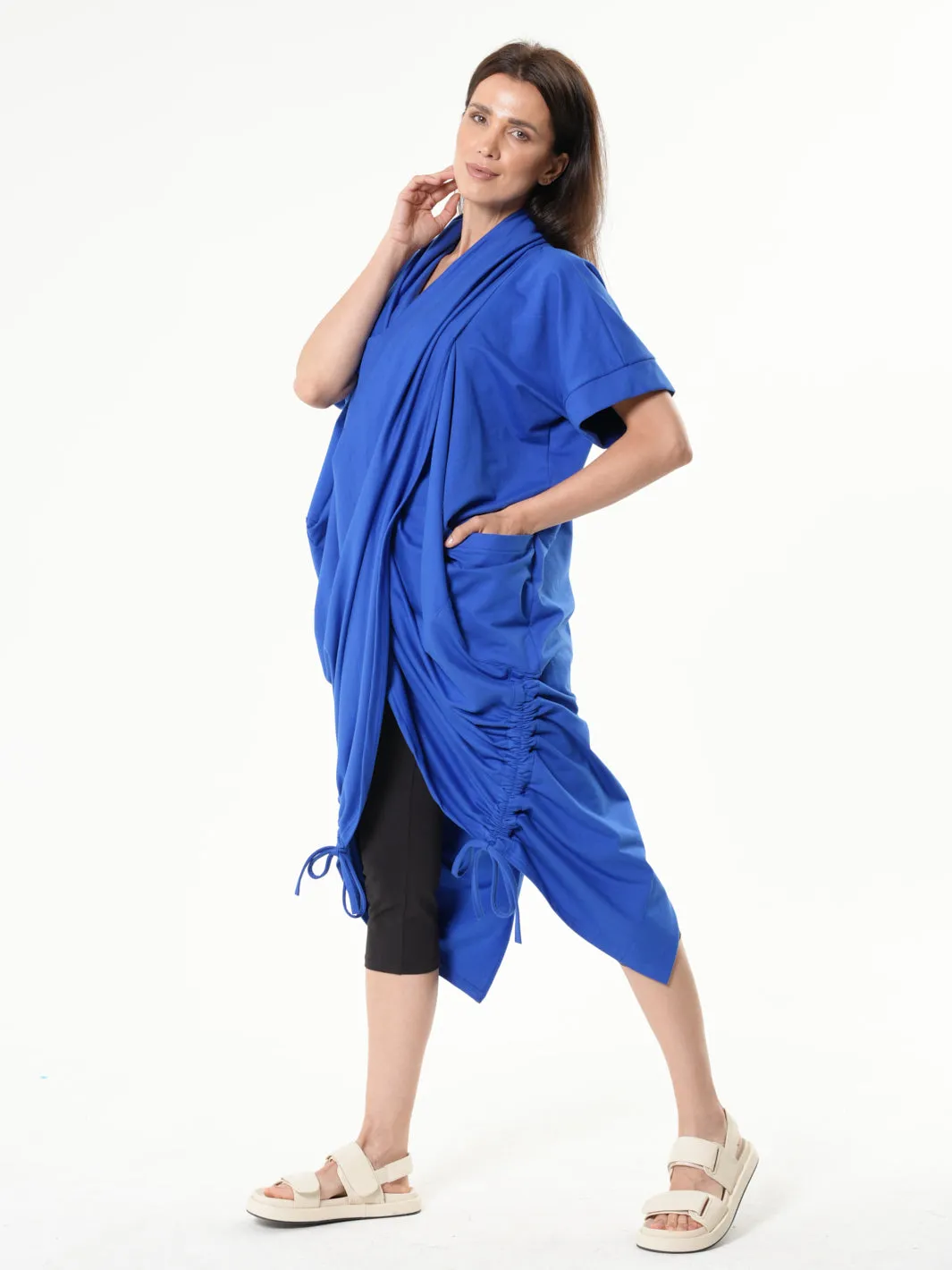 Extravagant Draped Tunic In Blue