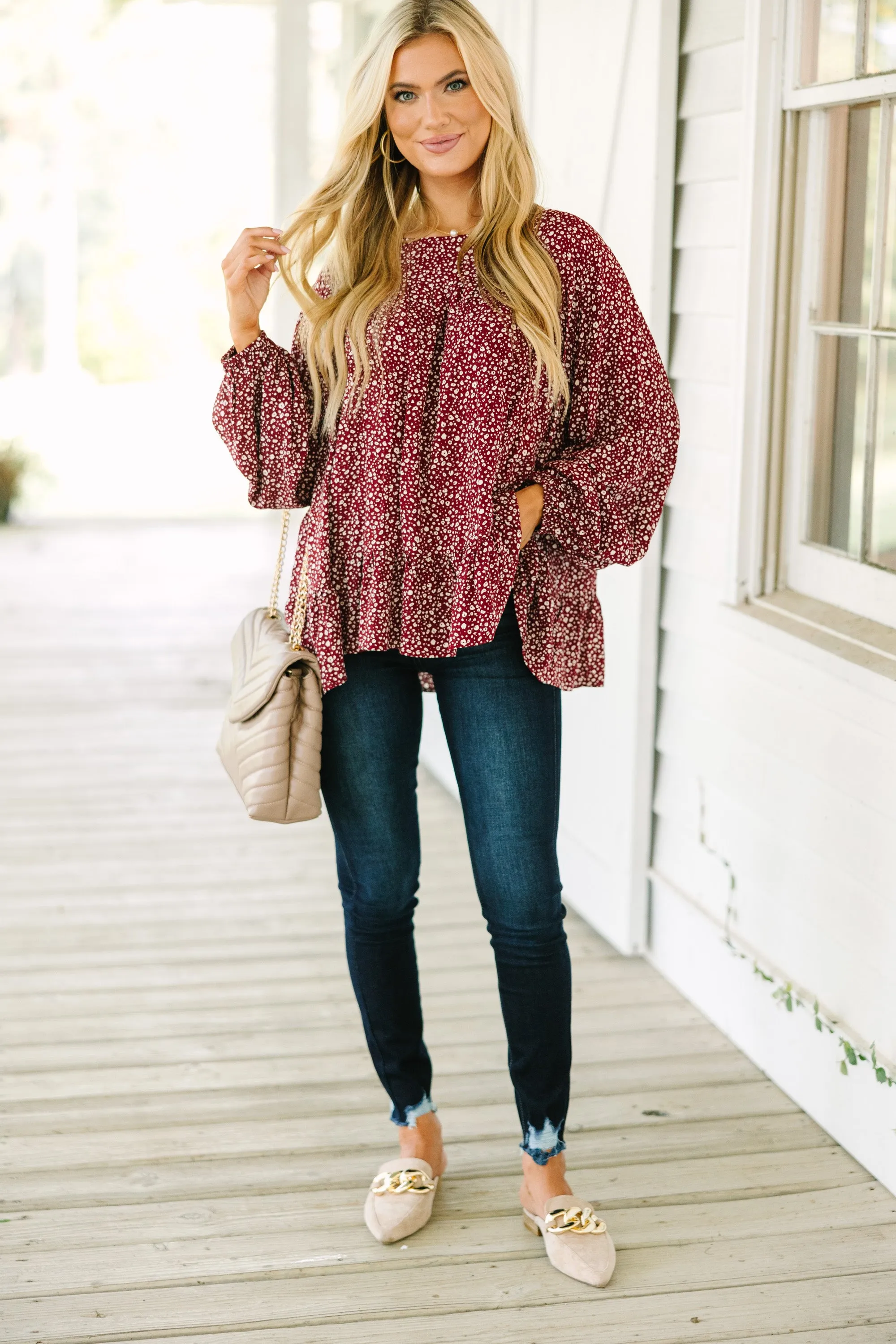 Feeling Blessed Burgundy Red Ditsy Leopard Tunic