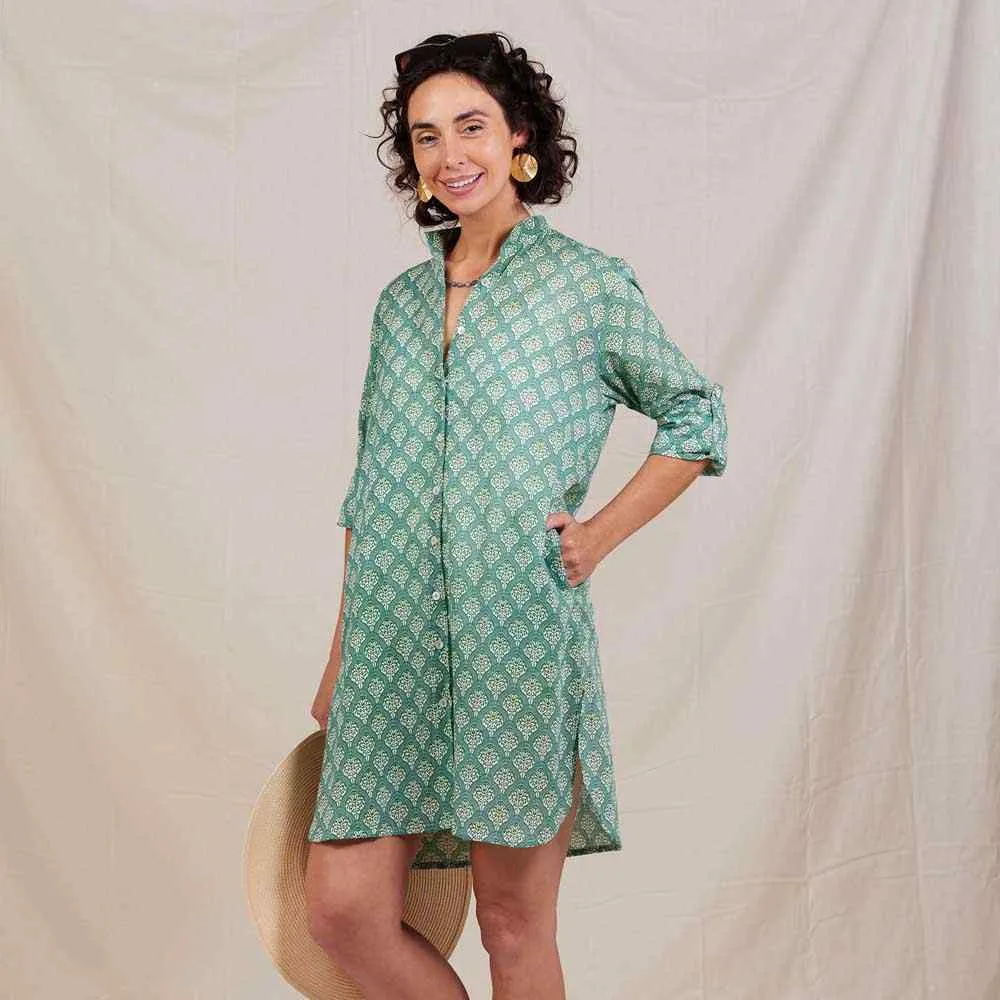 Fifer Blue Green Button Down Beach Tunic