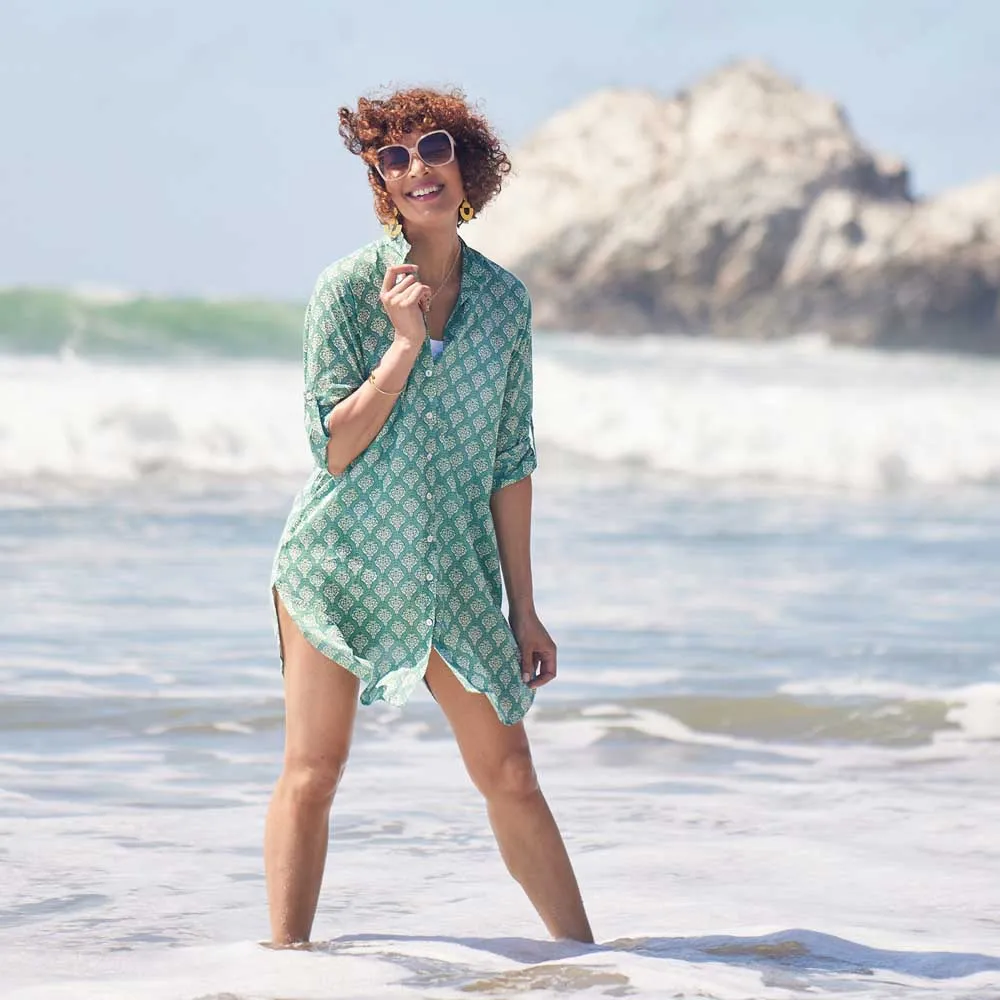 Fifer Blue Green Button Down Beach Tunic