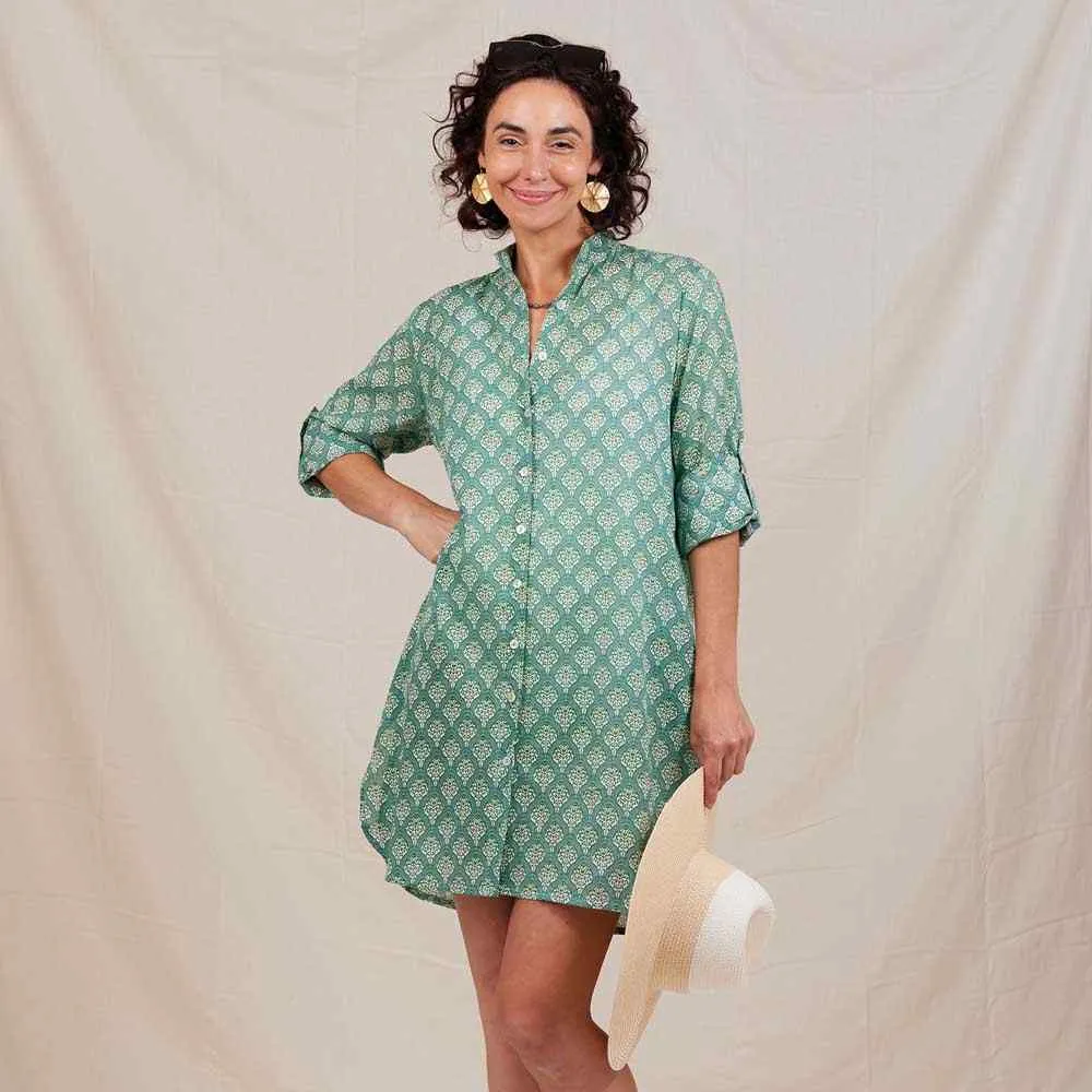 Fifer Blue Green Button Down Beach Tunic