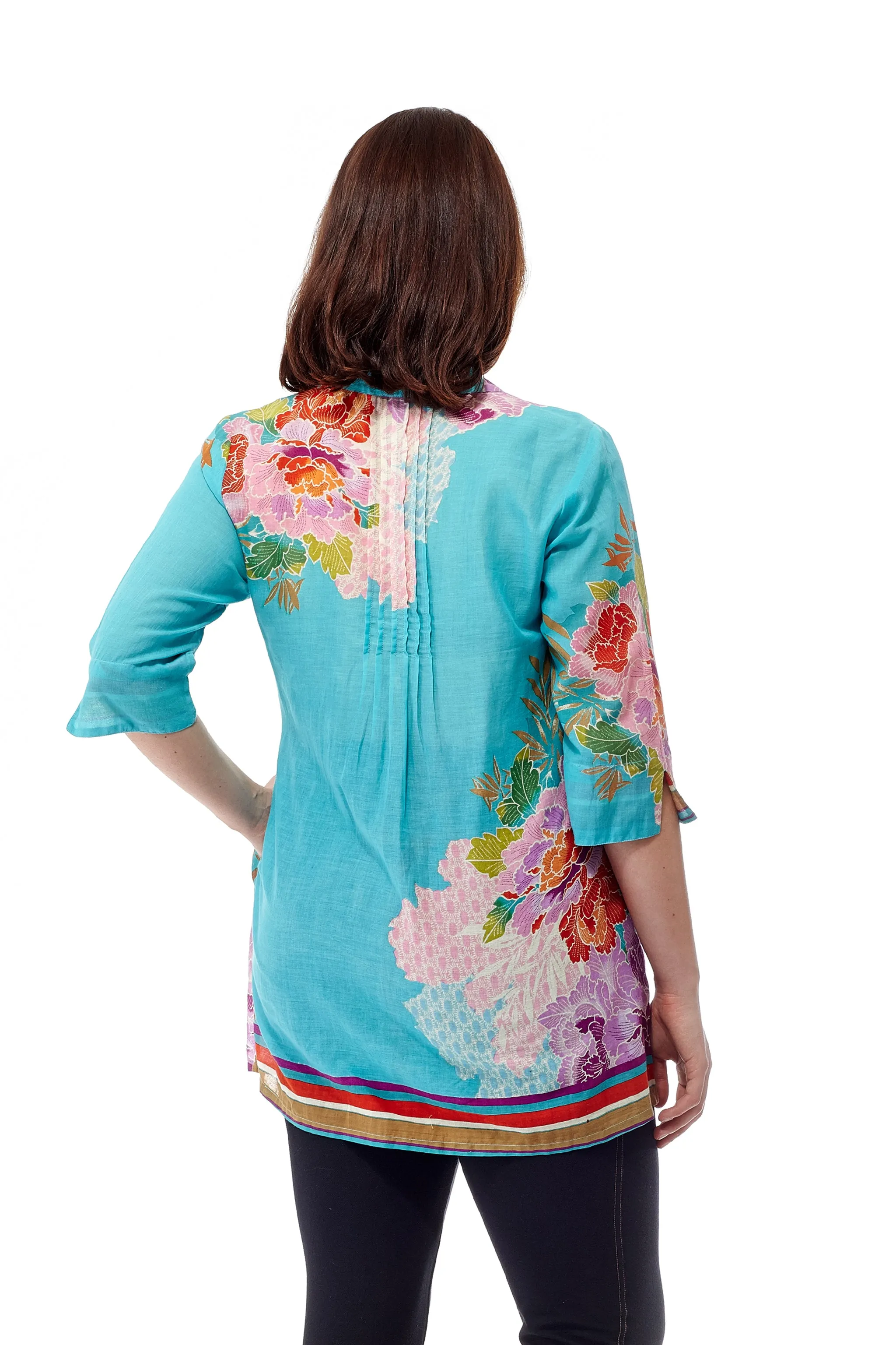 Floral Border Print Tunic with Release Pleats