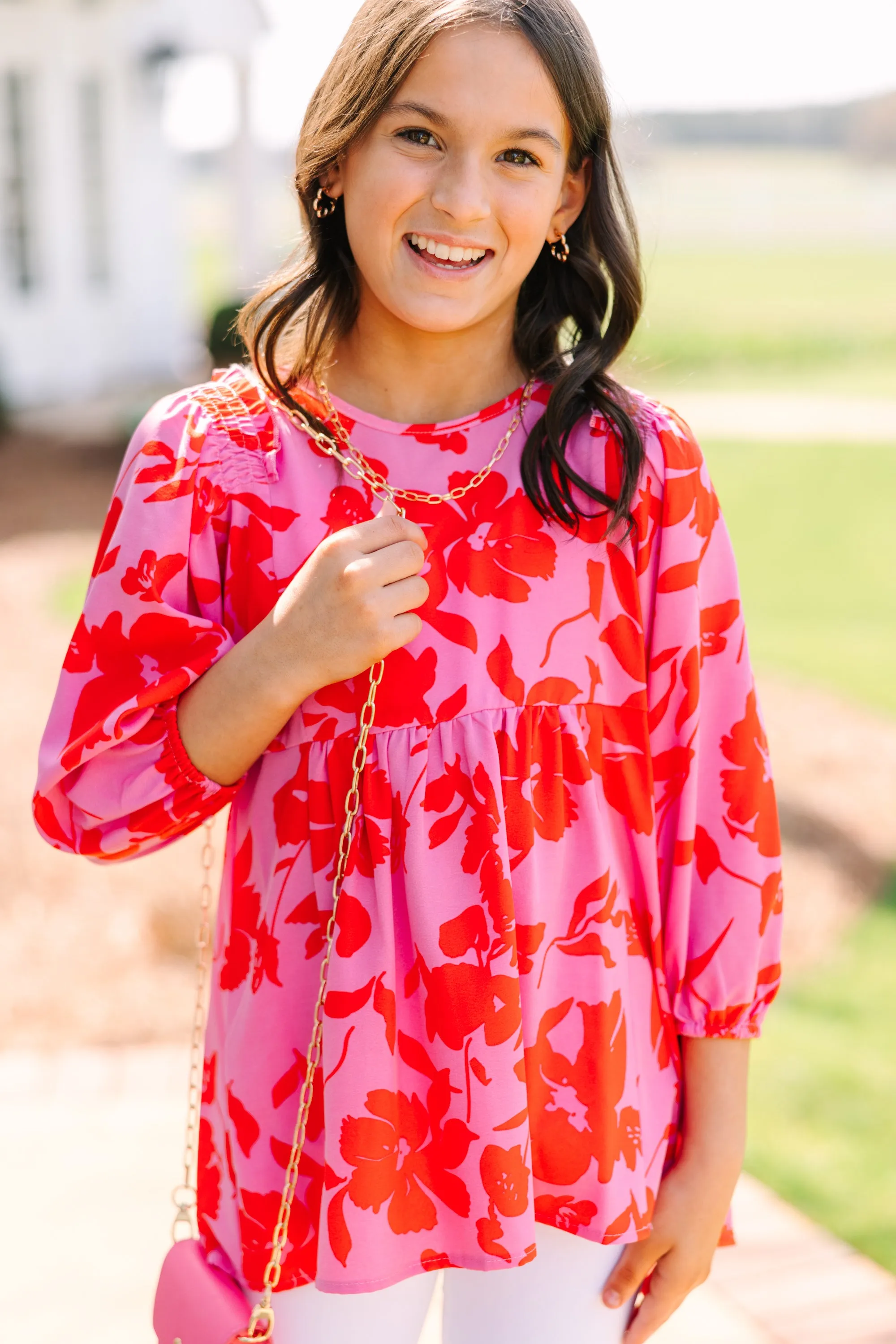 Girls: Feeling Wild Pink Floral Tunic