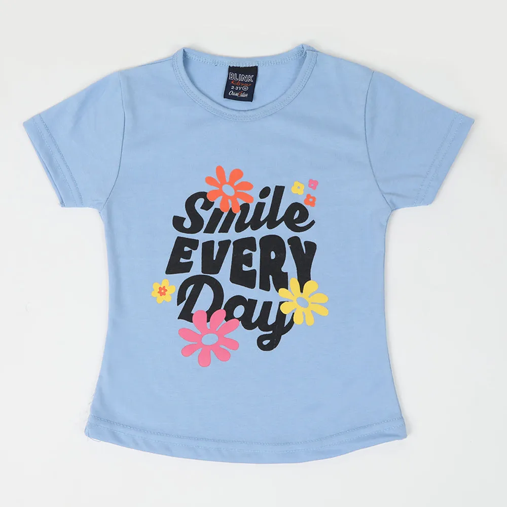 Girls Half Sleeves T-Shirt - Sky Blue