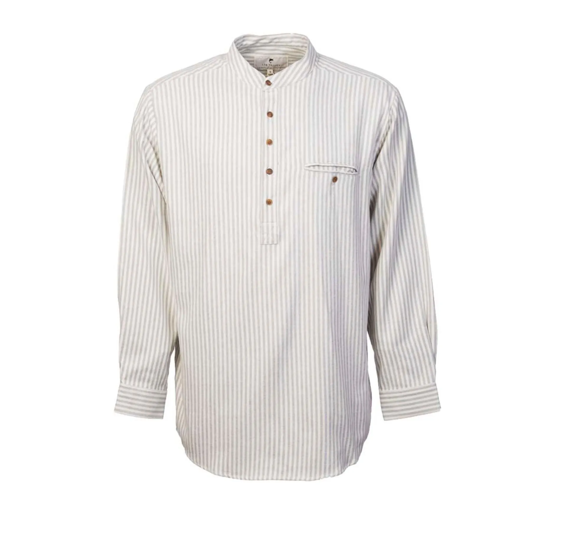 Green & Cream Stripe Cotton Grandfather Shirt