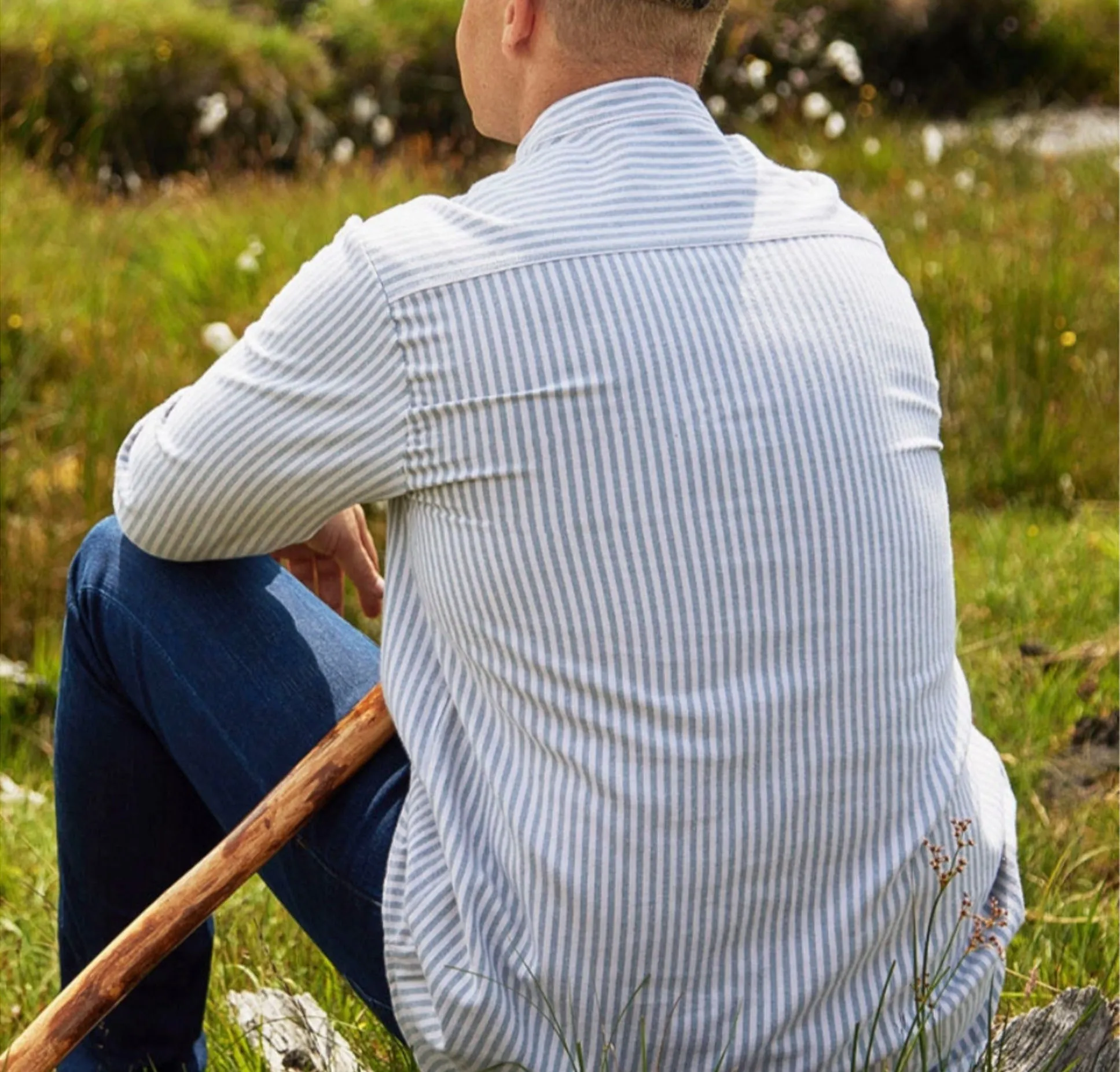 Green & Cream Stripe Cotton Grandfather Shirt