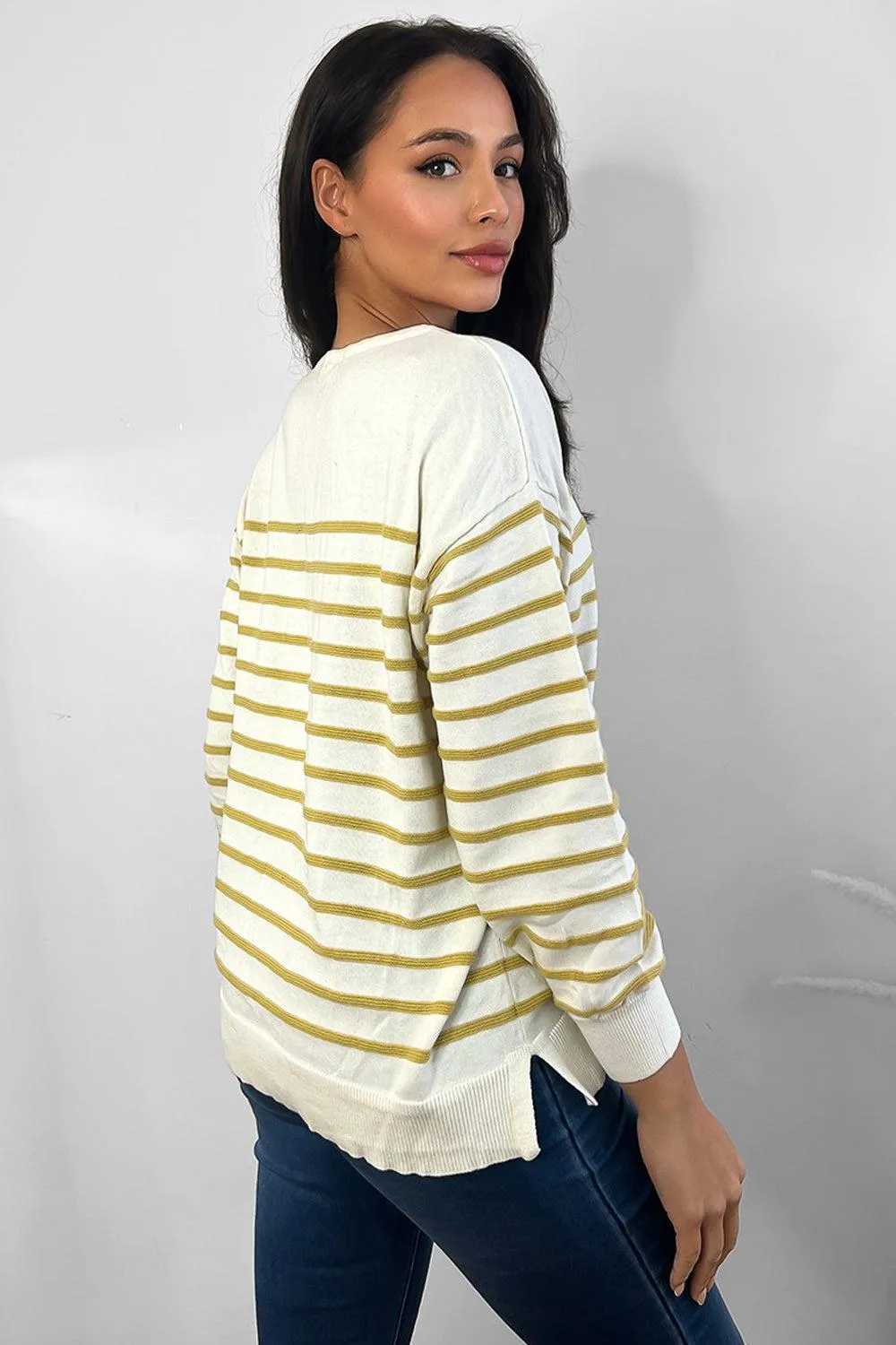 Half Striped Scoop Neck Pullover