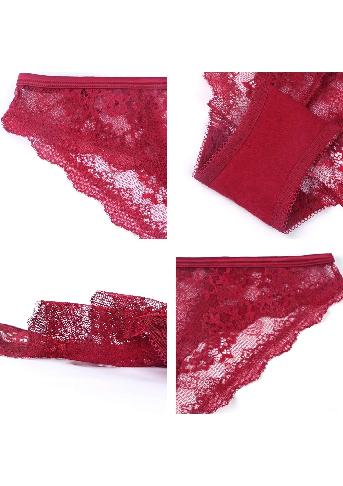 HSIA Floral Bridal Lace Back Burgundy Bikini Underwear