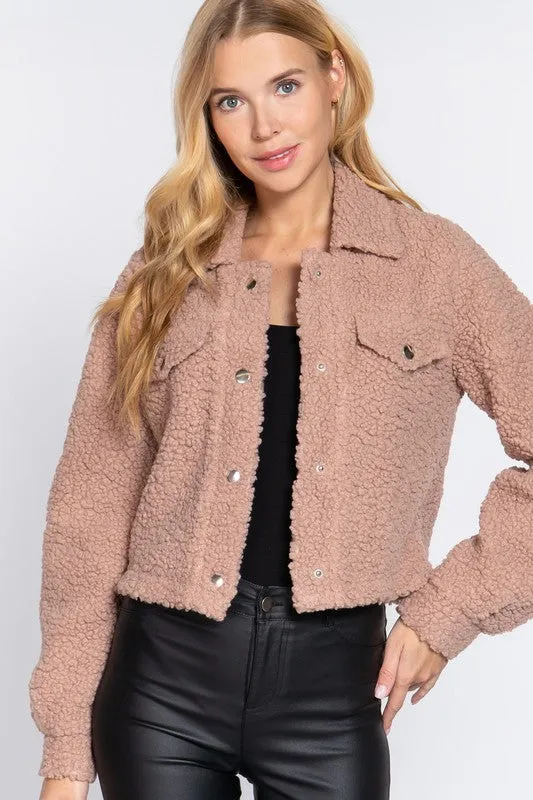 Jacket Plush Pocket Flap -mauve