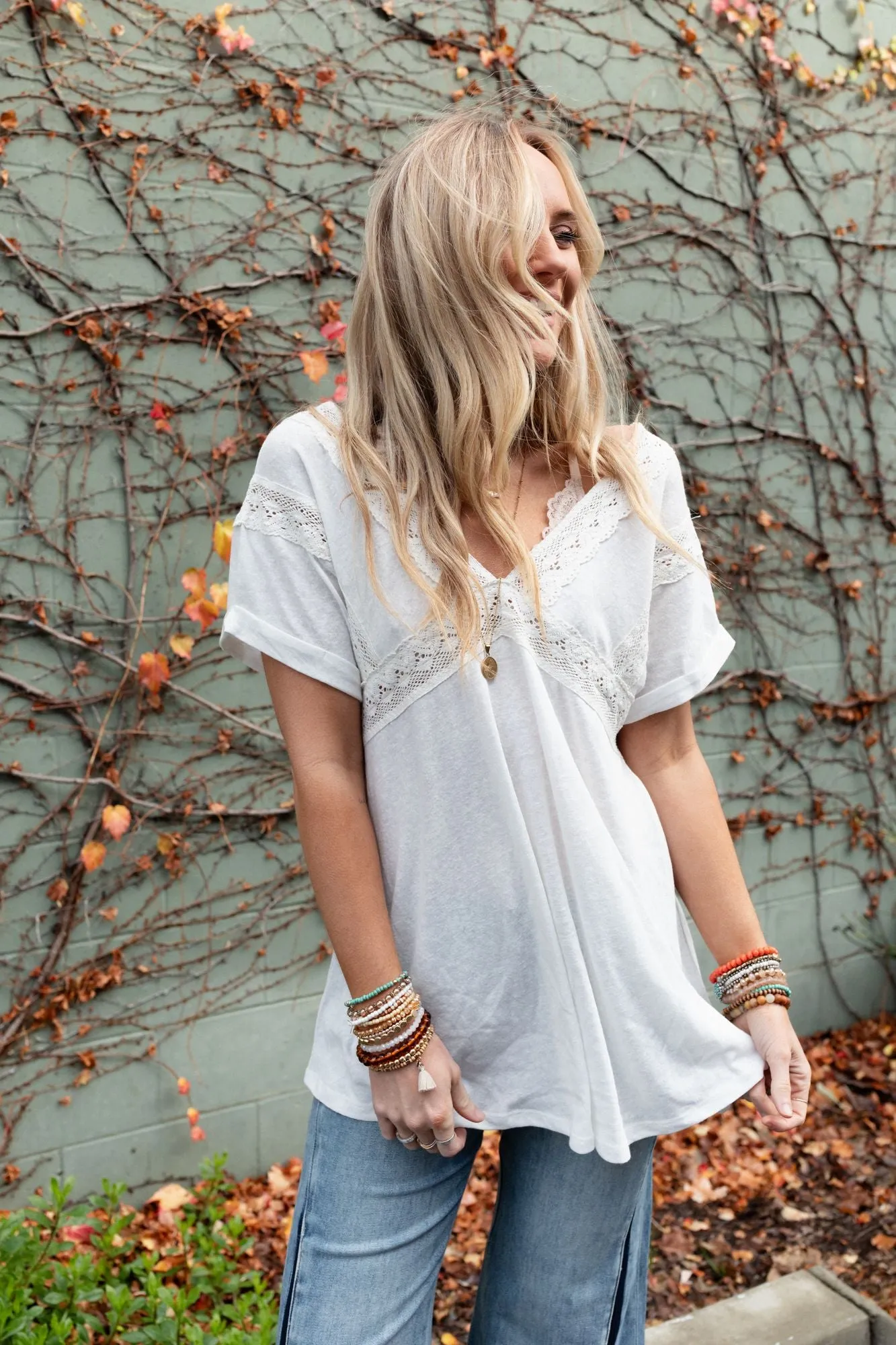 Kari Lace Detail Tunic Top - White