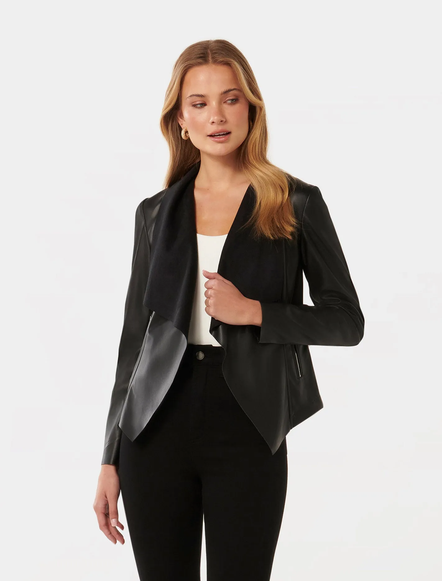 Stylish Kris Pu Waterfall Jacket for Effortless Chic Layering