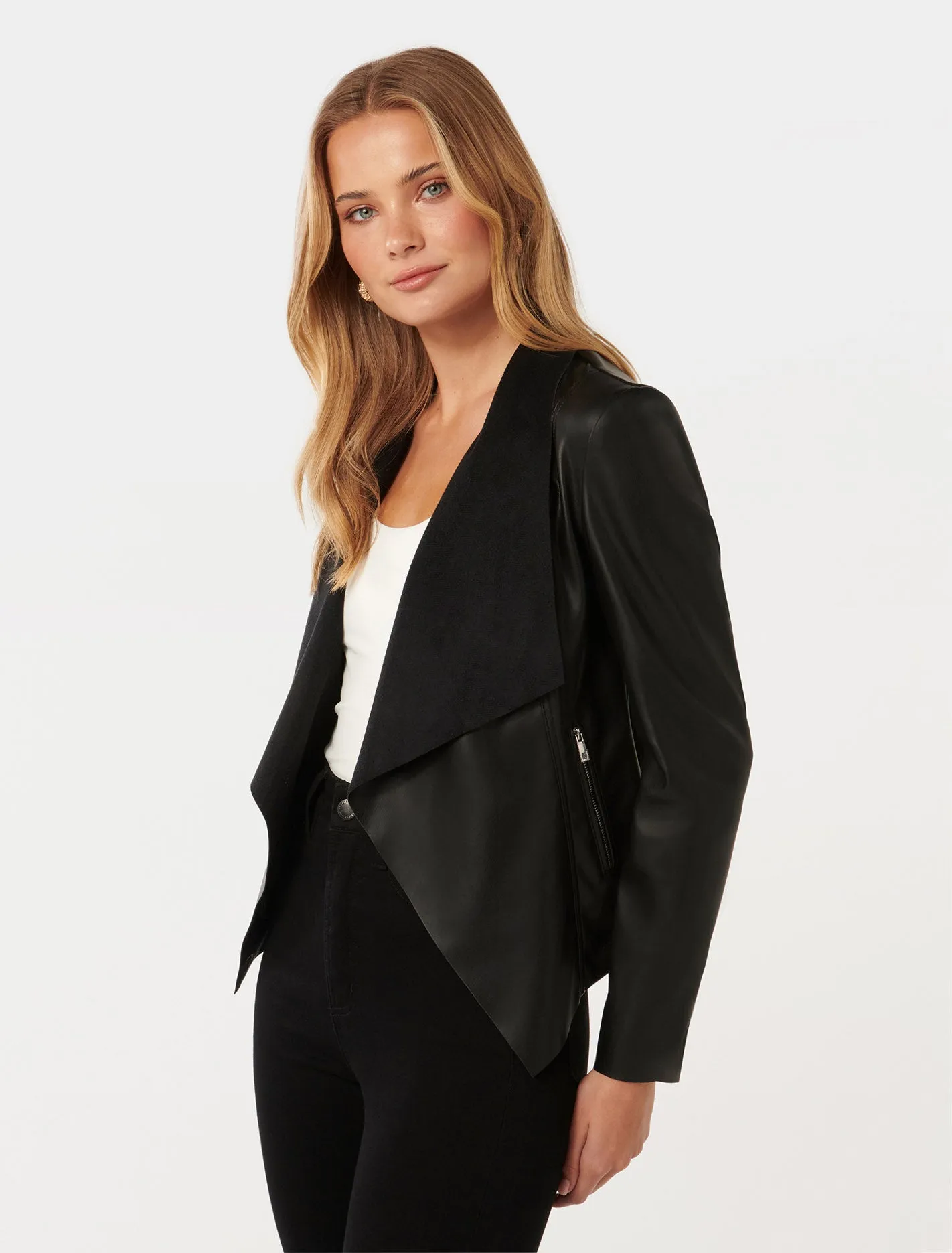 Stylish Kris Pu Waterfall Jacket for Effortless Chic Layering