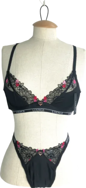 Lounge Underwear Black Zalia Plunge Bra 32a & Thong UK M