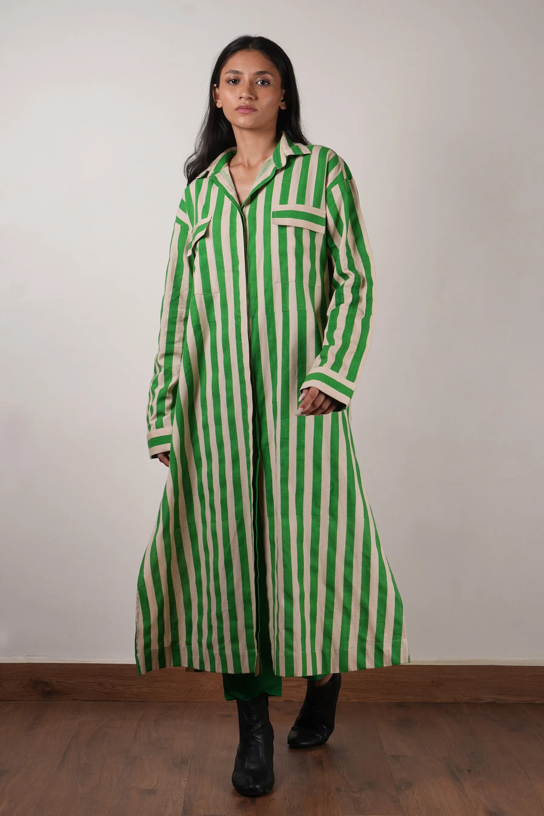 Optimized Title: Mati Womens Green Striped Tunic and Pants Set (2-Piece Outfit)