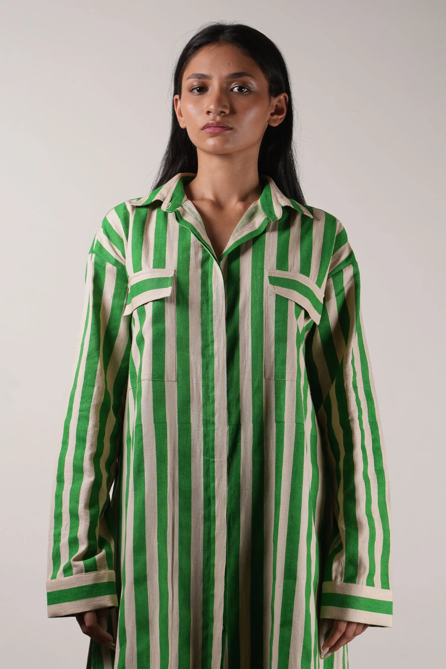 Optimized Title: Mati Womens Green Striped Tunic and Pants Set (2-Piece Outfit)