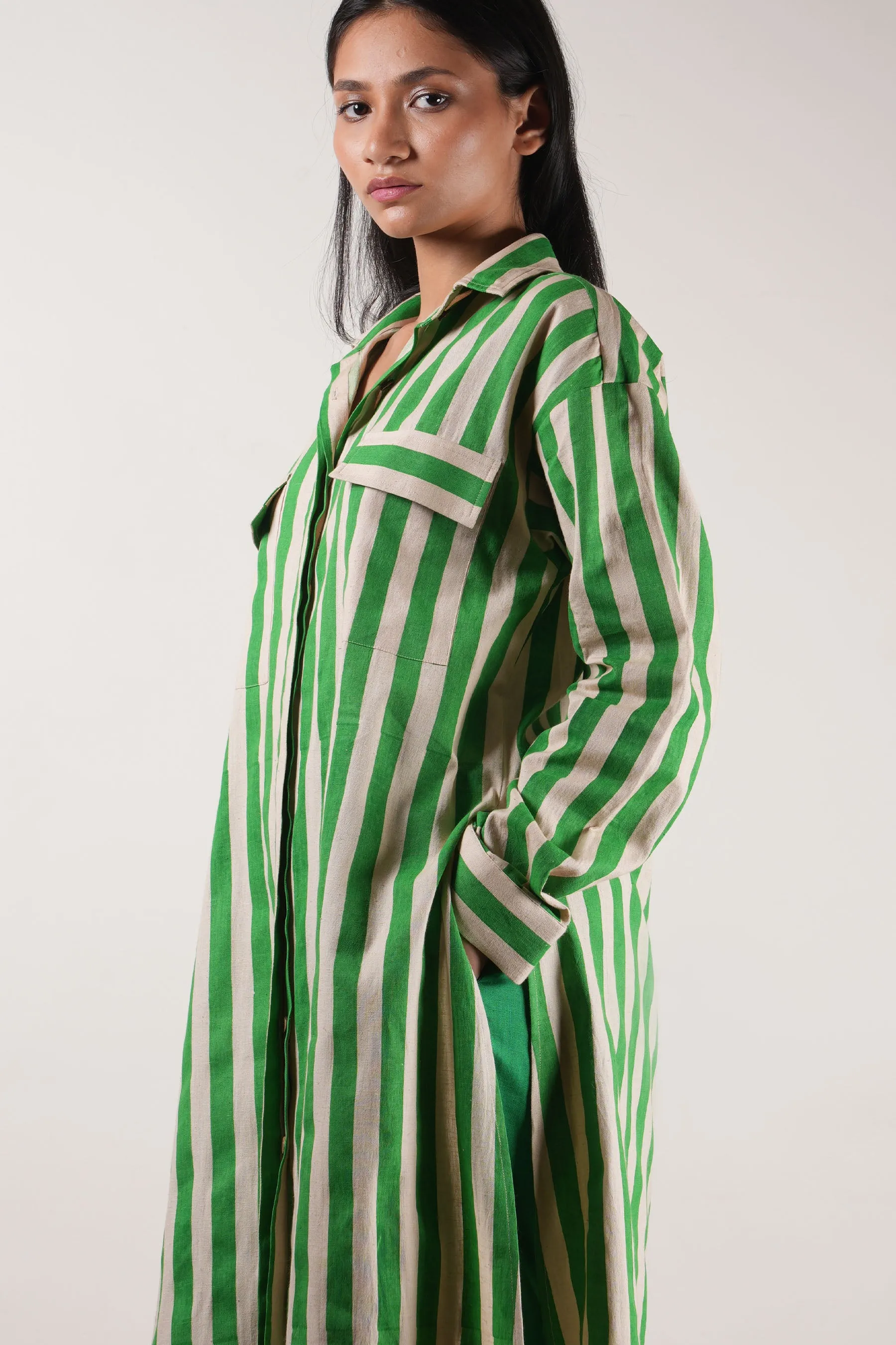 Optimized Title: Mati Womens Green Striped Tunic and Pants Set (2-Piece Outfit)