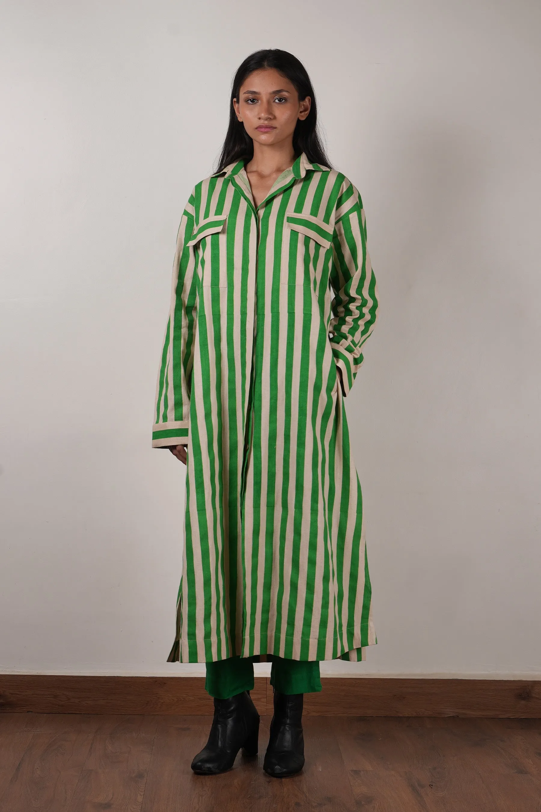 Optimized Title: Mati Womens Green Striped Tunic and Pants Set (2-Piece Outfit)