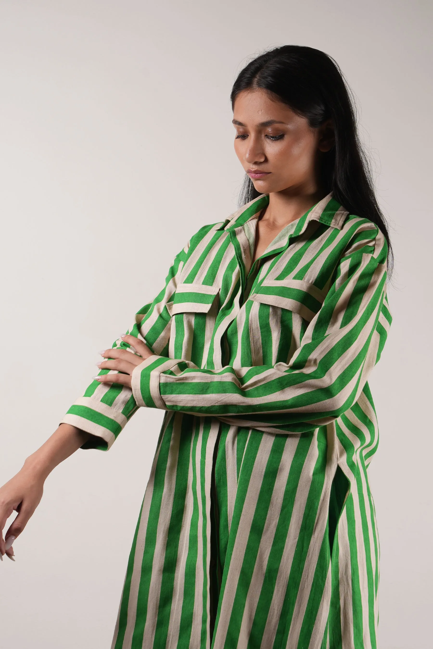 Optimized Title: Mati Womens Green Striped Tunic and Pants Set (2-Piece Outfit)