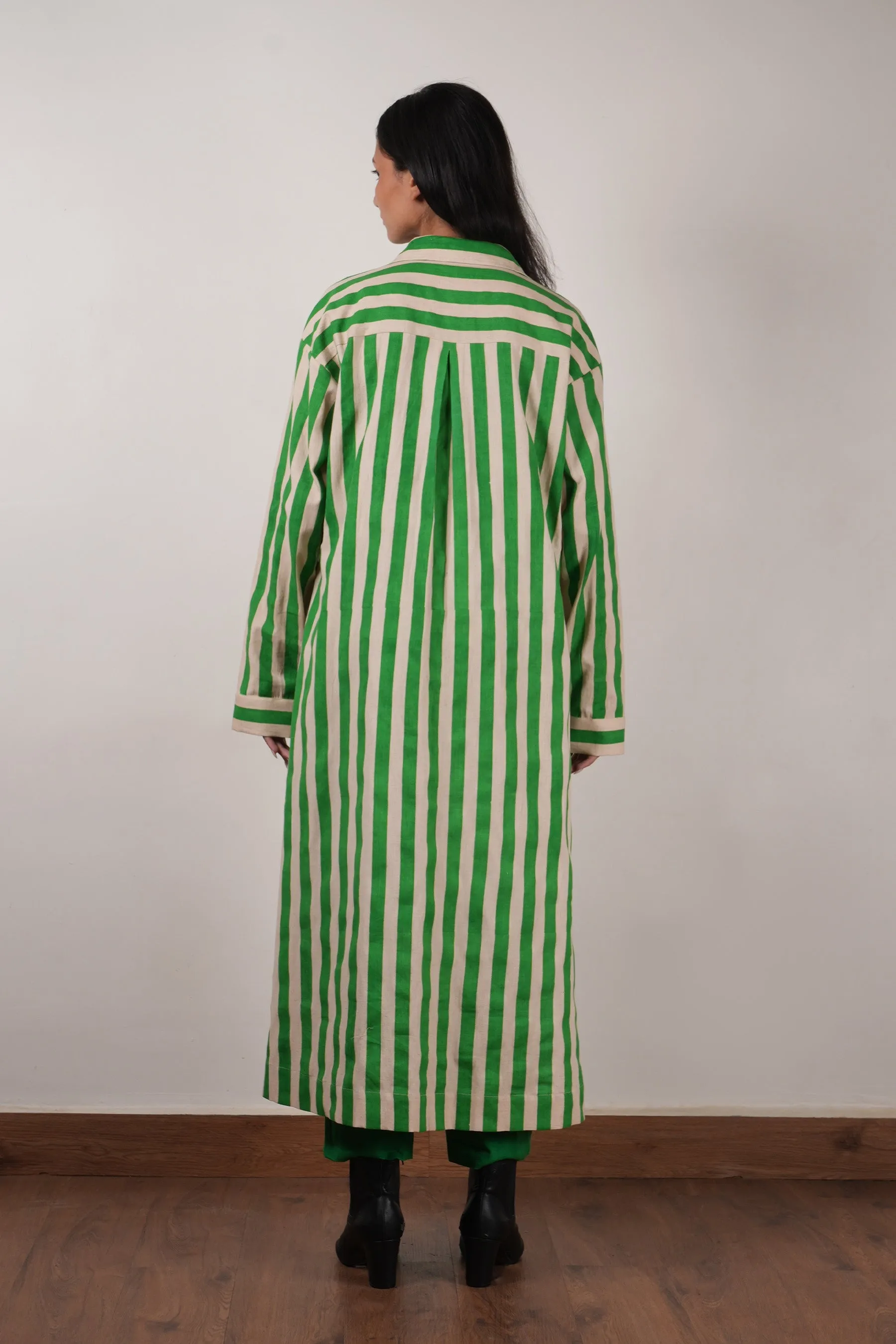 Optimized Title: Mati Womens Green Striped Tunic and Pants Set (2-Piece Outfit)