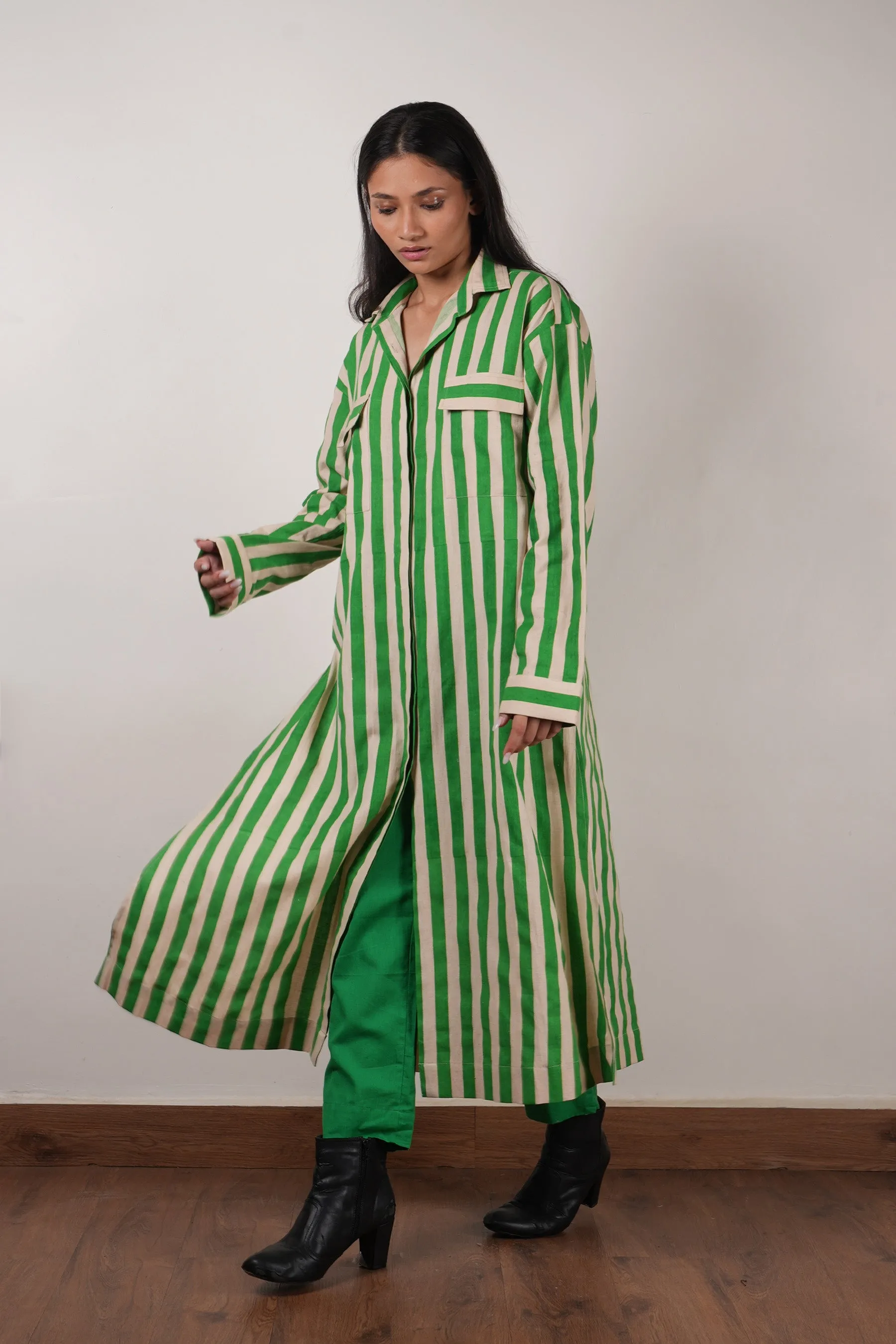 Optimized Title: Mati Womens Green Striped Tunic and Pants Set (2-Piece Outfit)