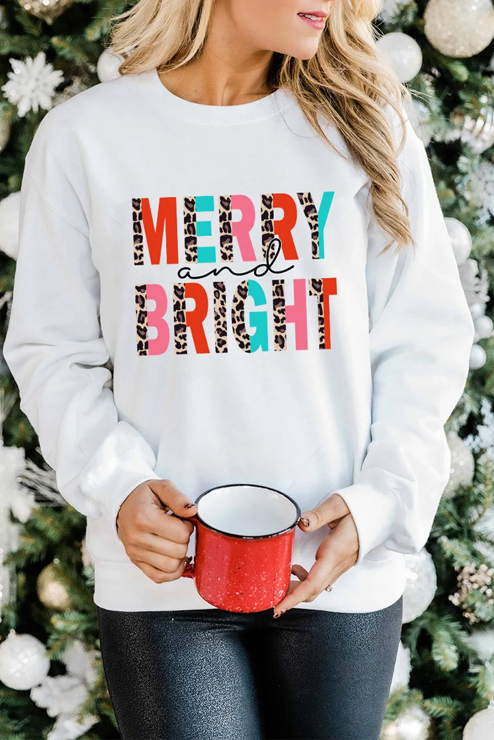 Merry Christmas Sweatshirt for Women MERRY and BRIGHT Leopard Shirt Pullover