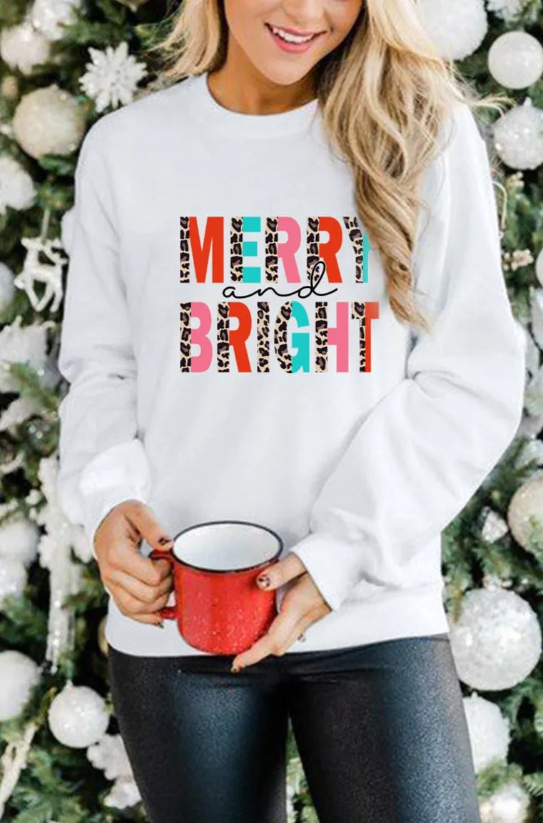 Merry Christmas Sweatshirt for Women MERRY and BRIGHT Leopard Shirt Pullover