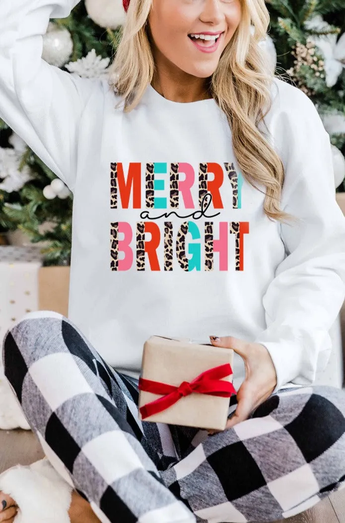 Merry Christmas Sweatshirt for Women MERRY and BRIGHT Leopard Shirt Pullover