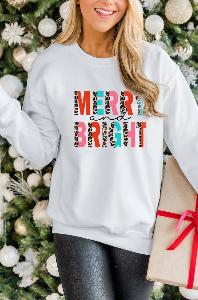 Merry Christmas Sweatshirt for Women MERRY and BRIGHT Leopard Shirt Pullover