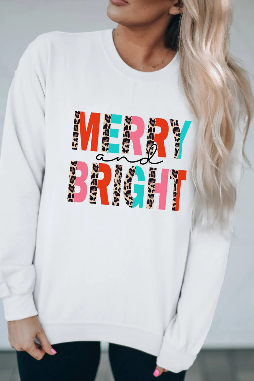 Merry Christmas Sweatshirt for Women MERRY and BRIGHT Leopard Shirt Pullover