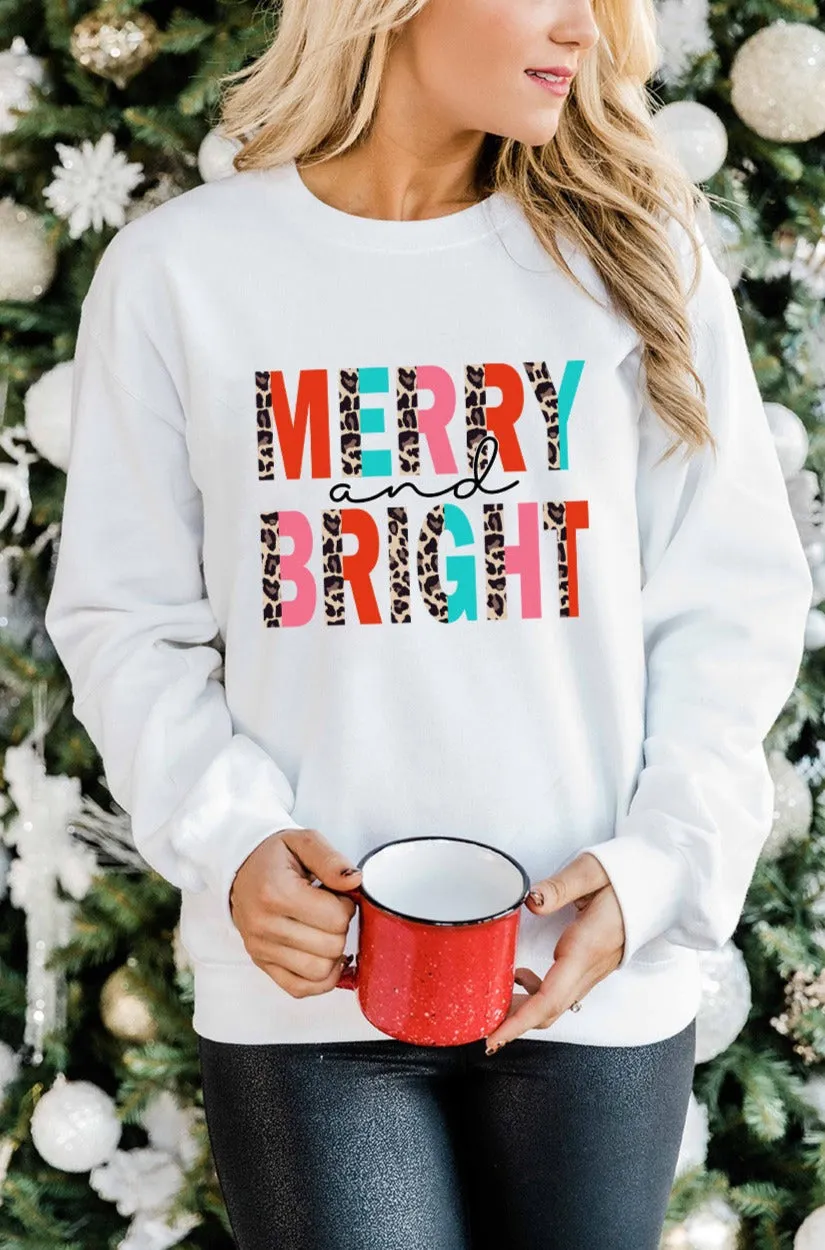 Merry Christmas Sweatshirt for Women MERRY and BRIGHT Leopard Shirt Pullover