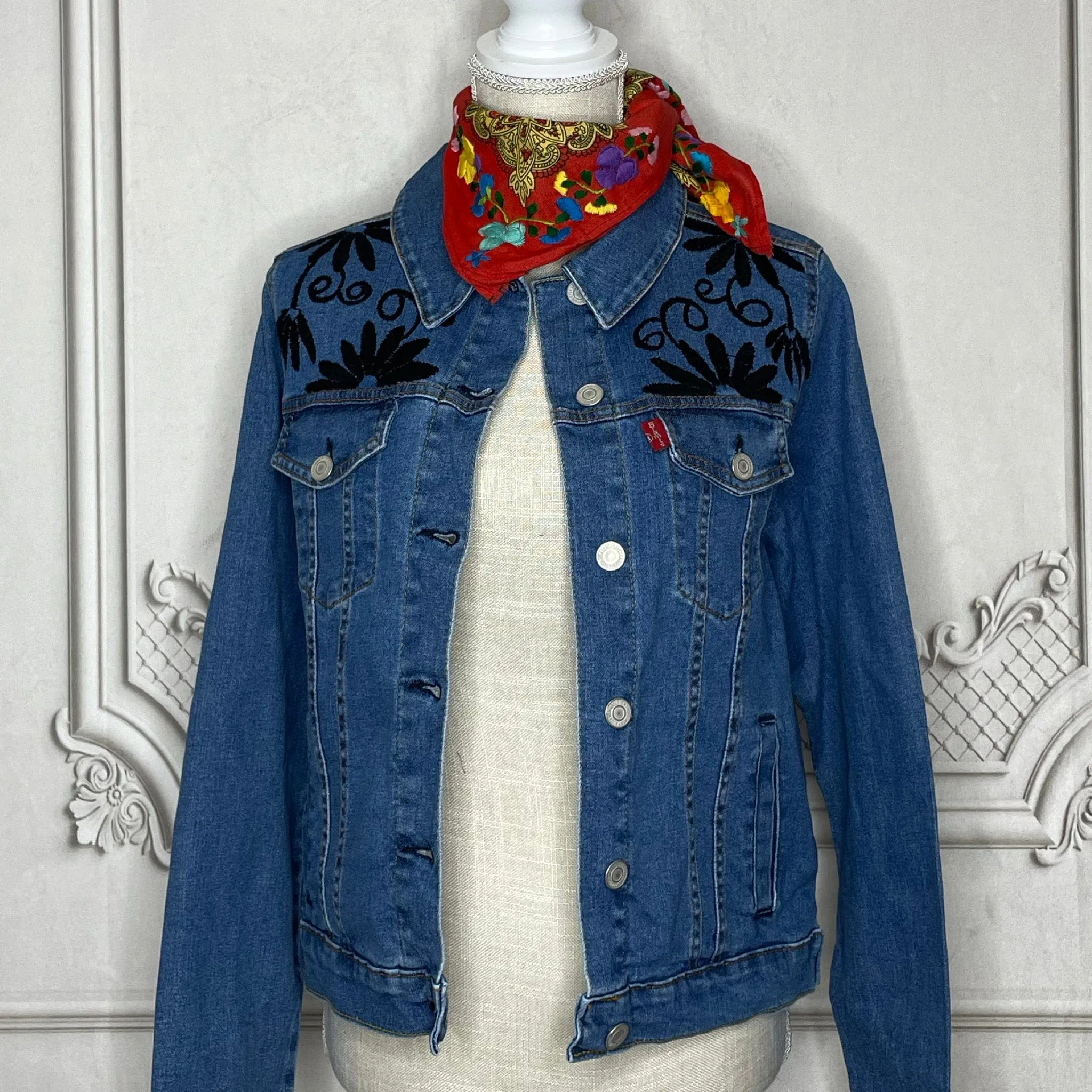 Mexican Embroidered Denim Jacket - Otomi